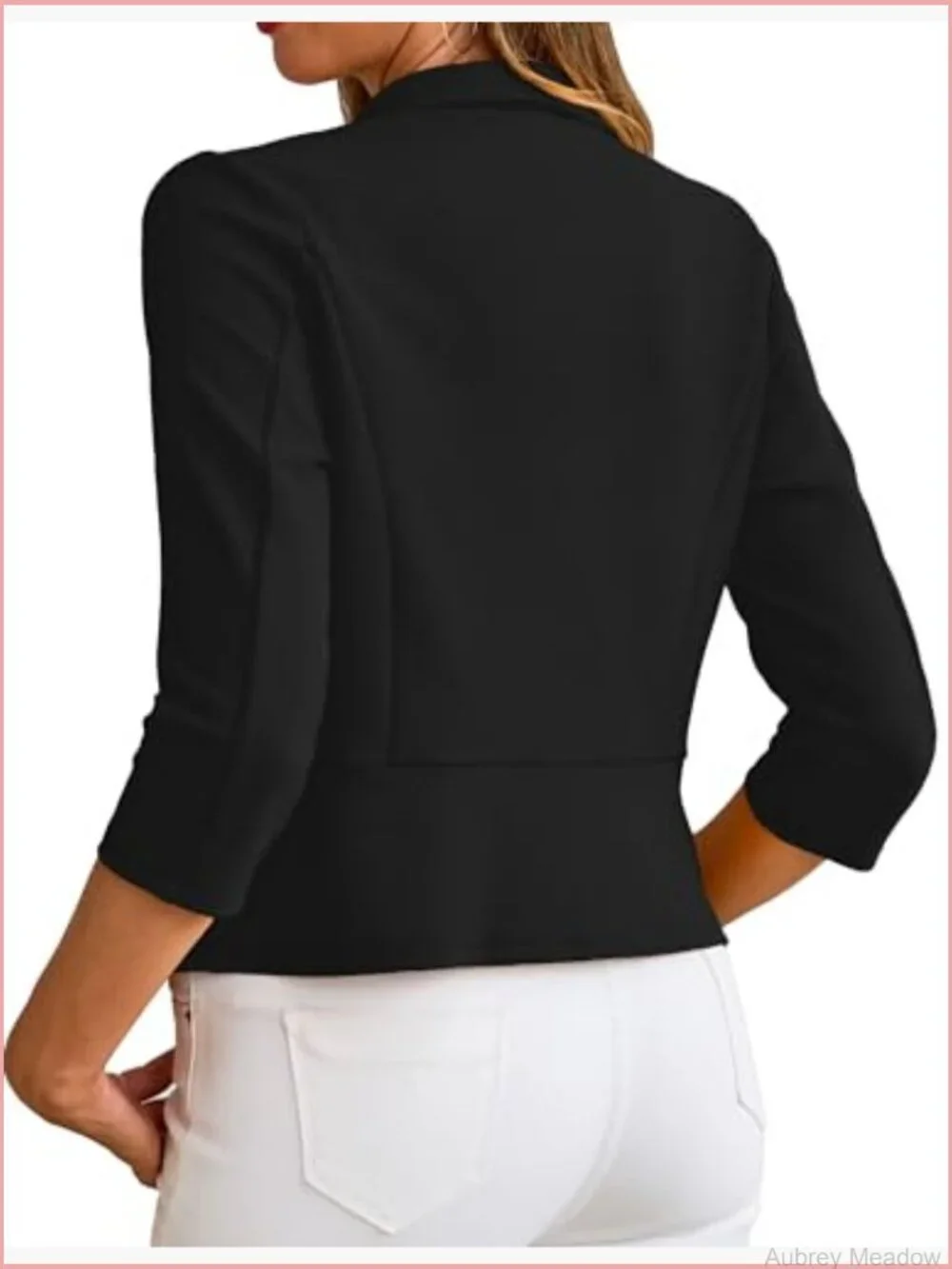 Cropped Blazer Jacket Lightweight Fit Waterfall Lapel 3/4 Sleeve Business